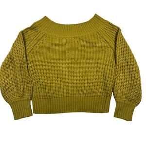 Cotton Candy LA Crop Sweater Womens S/M Moss Green Acrylic Pullover Ribbed Knit